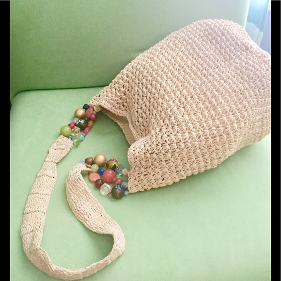 Cappelli Natural Straw BoHo Handbag Colorful Beads - Picture 6 of 9